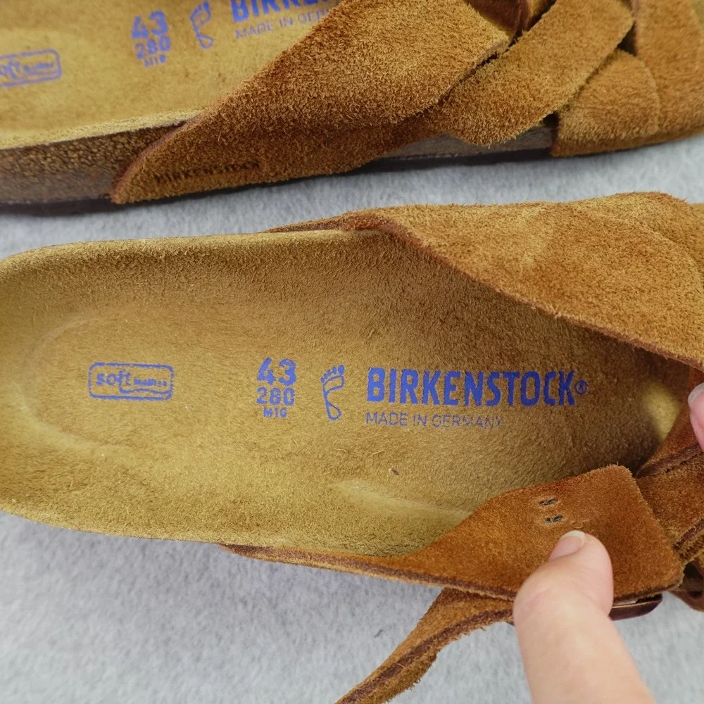Birkenstock Sandals Men 43 Mink Brown Suede Lugano Soft Footbed Slide